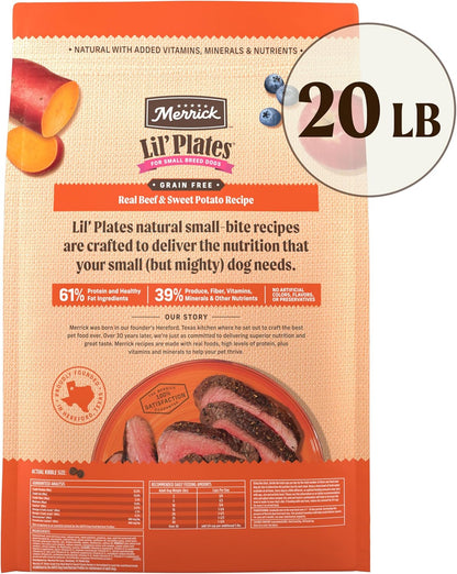 Lil’ Plates Premium Grain Free Dry Dog Food for Small Dogs, Real Texas Beef and Sweet Potato Kibble - 20.0 Lb. Bag